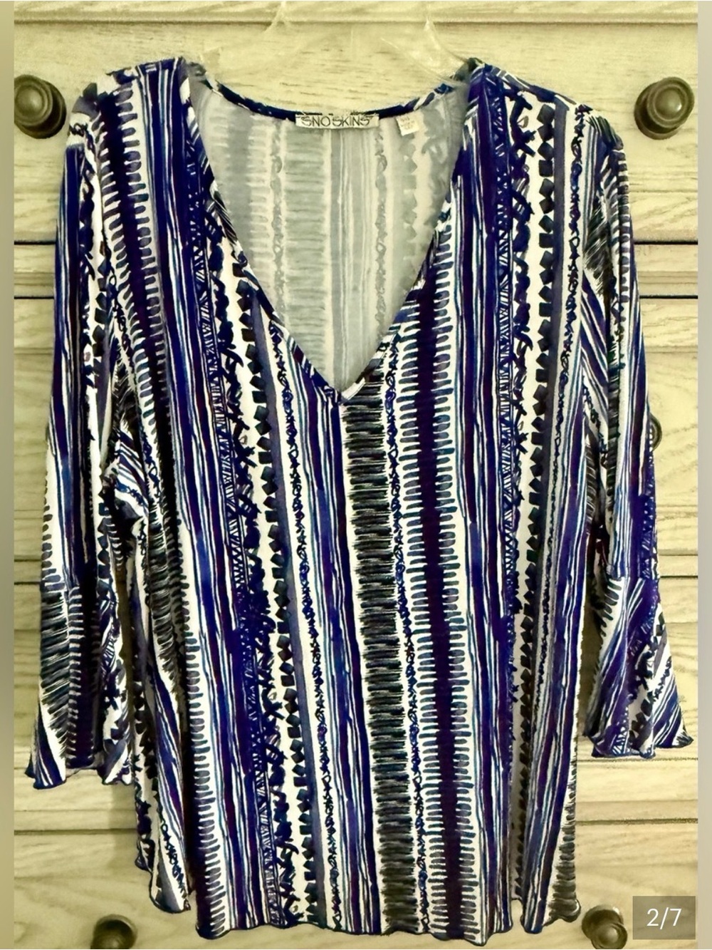 SNO SKINS Blue Crinkle Cowl Neck Top Made in USA Art to Wear RARE Size XXL